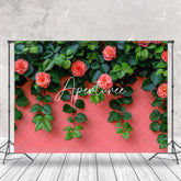 Aperturee - Pink Flowers Green Leaves Wall Photography Backdrop